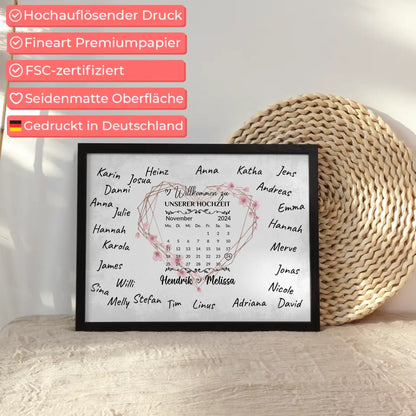 Willkommensposter Hochzeit für eigene Unterschriften Herz Kranz