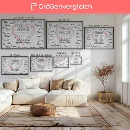 Willkommensposter Hochzeit für eigene Unterschriften Herz Kranz