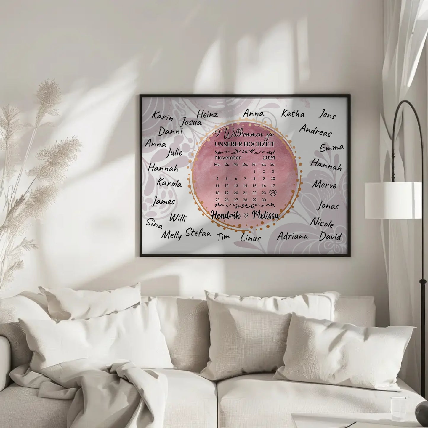 Poster Hochzeit Herzlich Willkommen für eigene Unterschriften Rosa Aquarell