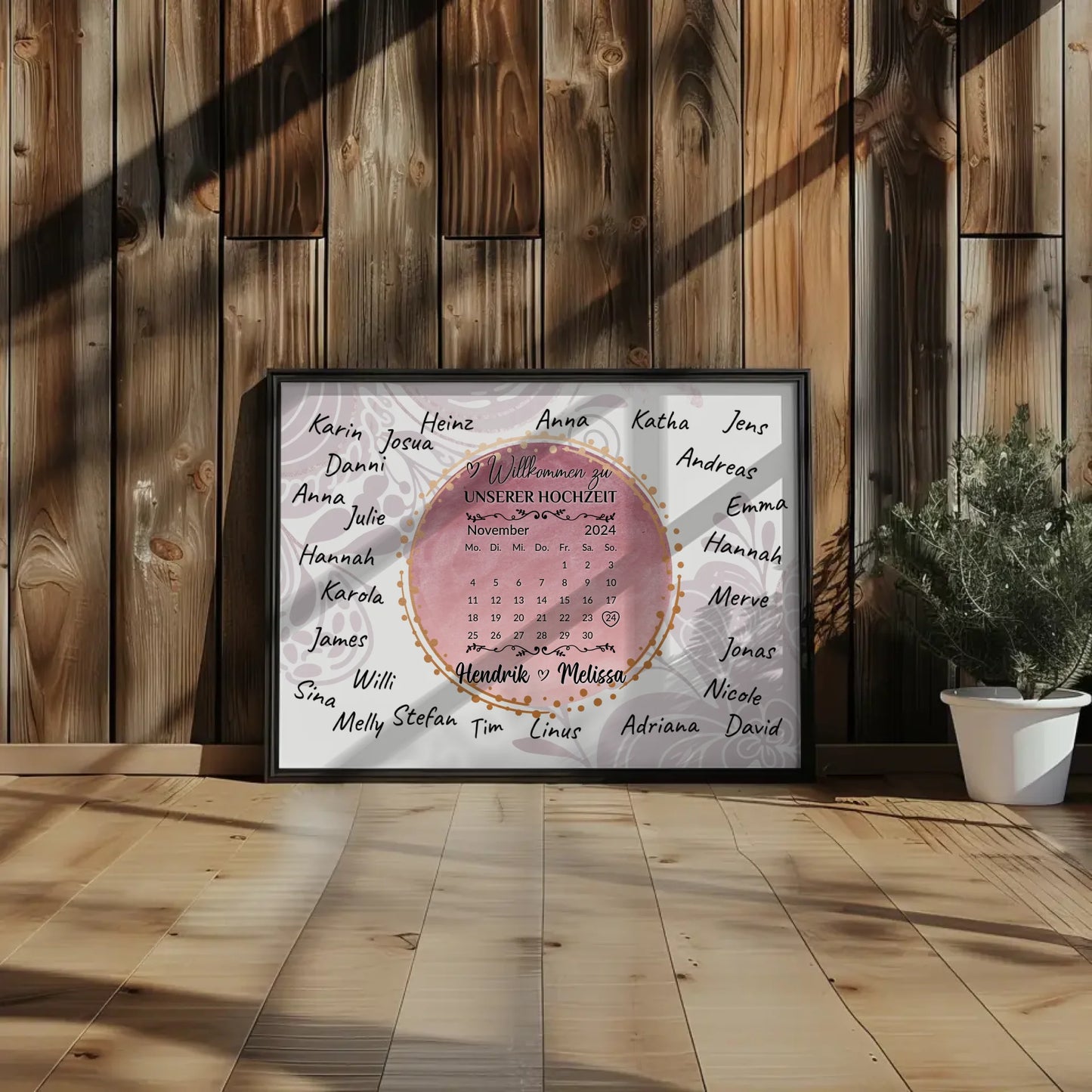 Poster Hochzeit Herzlich Willkommen für eigene Unterschriften Rosa Aquarell