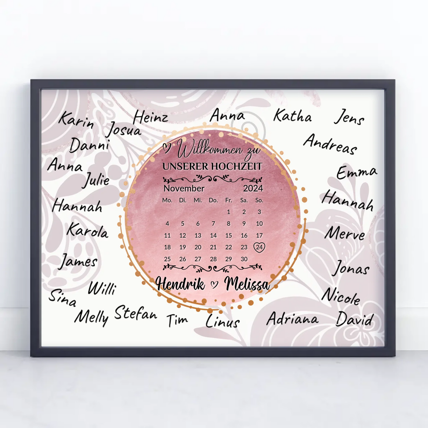 Poster Hochzeit Herzlich Willkommen für eigene Unterschriften Rosa Aquarell