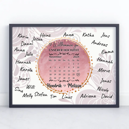 Poster Hochzeit Herzlich Willkommen für eigene Unterschriften Rosa Aquarell