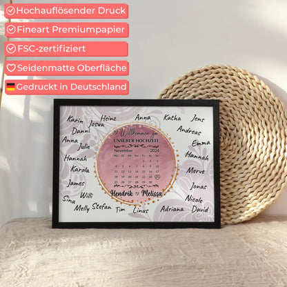 Poster Hochzeit Herzlich Willkommen für eigene Unterschriften Rosa Aquarell