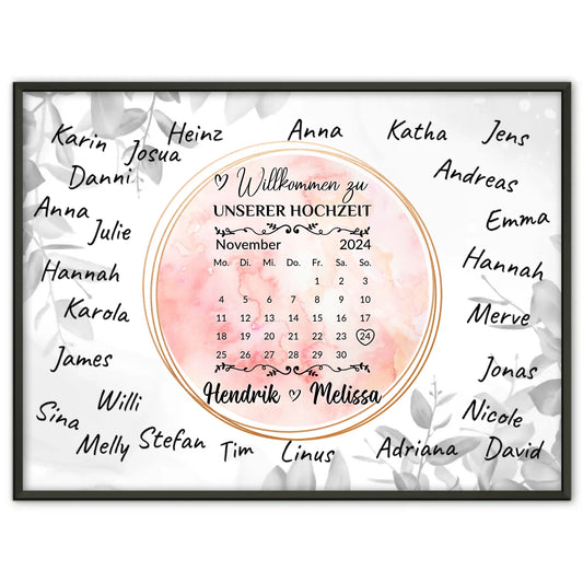 Willkommensschild Hochzeit Aquarell Kranz für Unterschriften