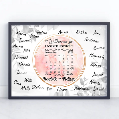 Willkommensschild Hochzeit Aquarell Kranz für Unterschriften