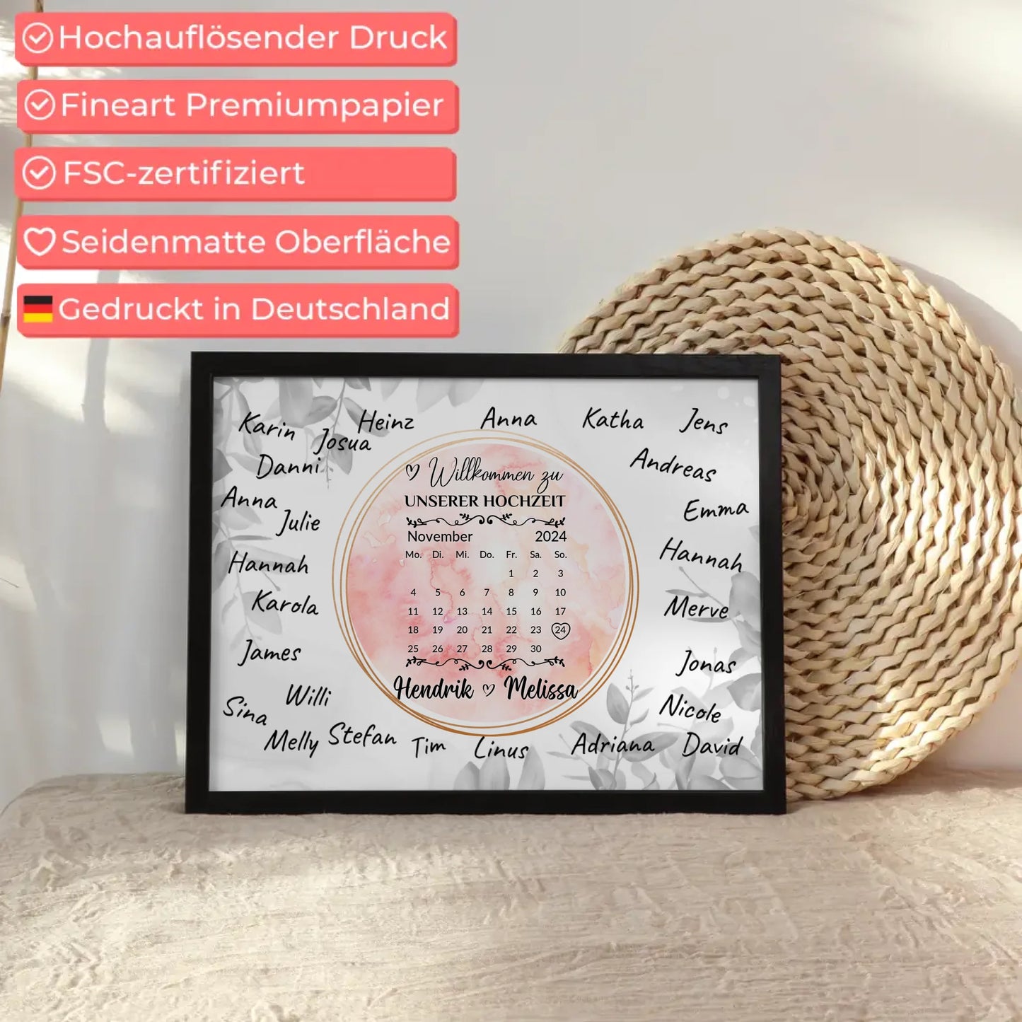 Willkommensschild Hochzeit Aquarell Kranz für Unterschriften