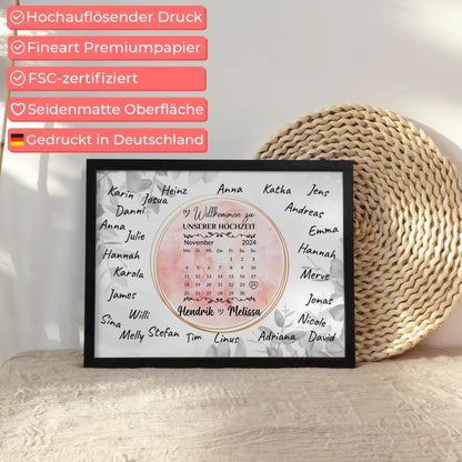 Willkommensschild Hochzeit Aquarell Kranz für Unterschriften