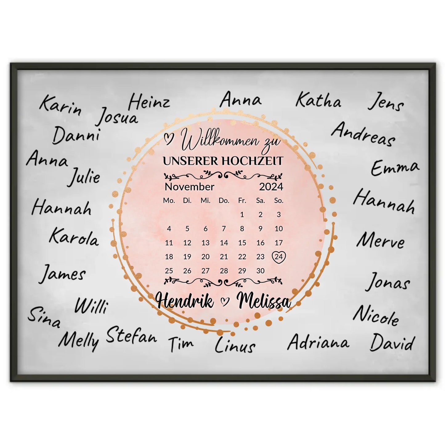 Hochzeit Willkommensschild für eigene Unterschriften personalisiert