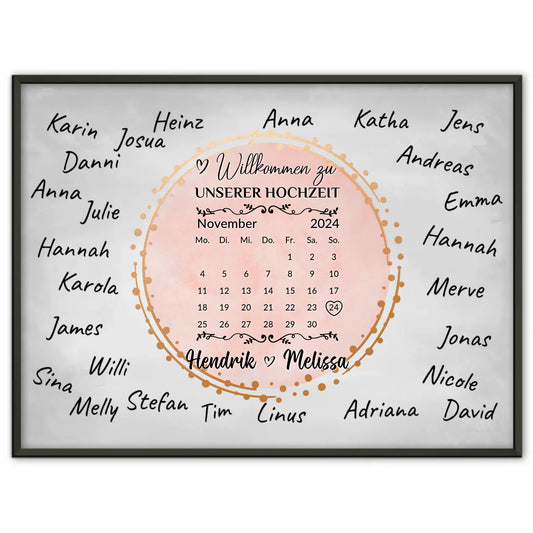 Hochzeit Willkommensschild für eigene Unterschriften personalisiert