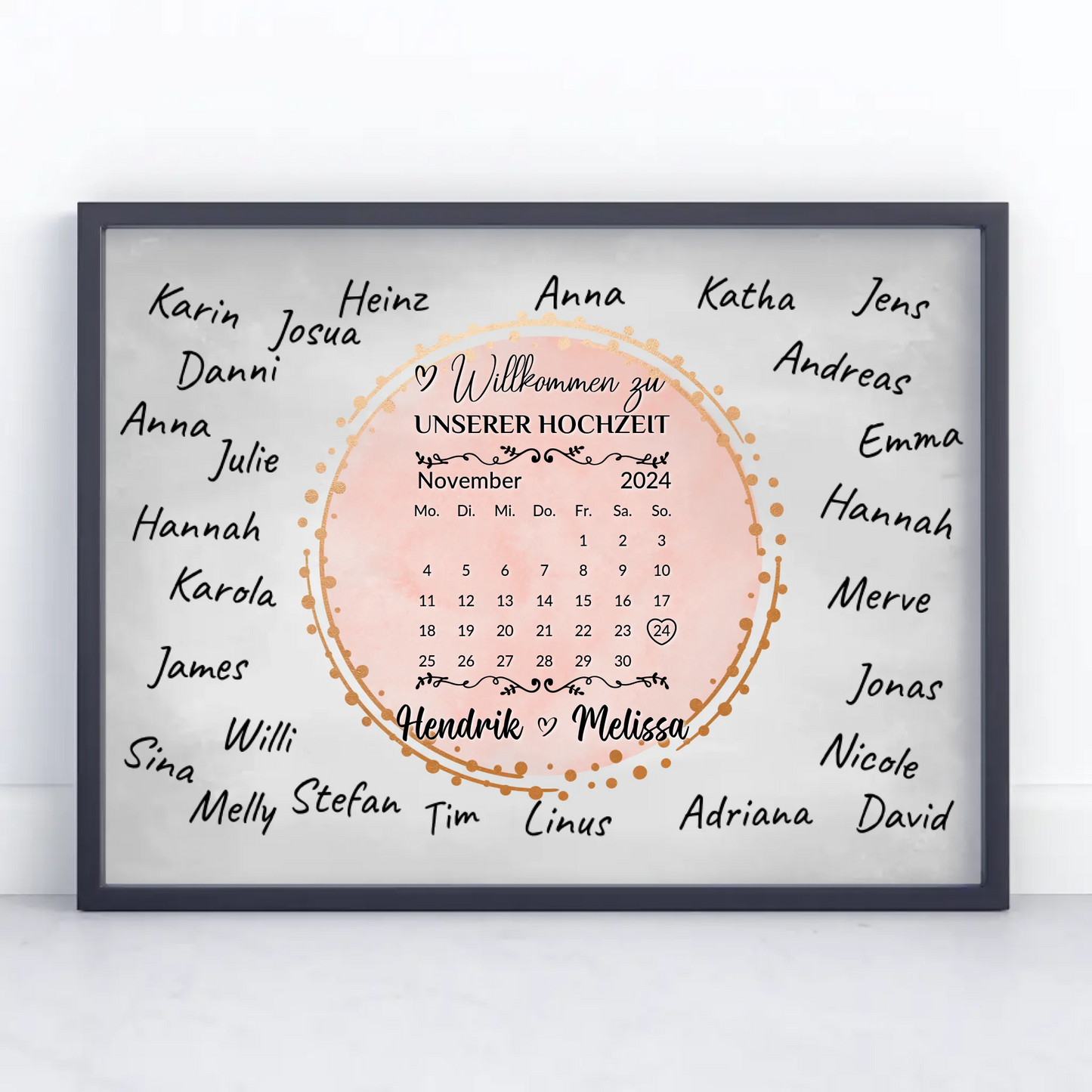 Hochzeit Willkommensschild für eigene Unterschriften personalisiert