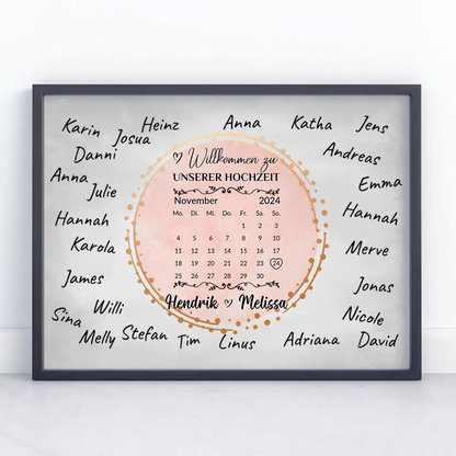 Hochzeit Willkommensschild für eigene Unterschriften personalisiert