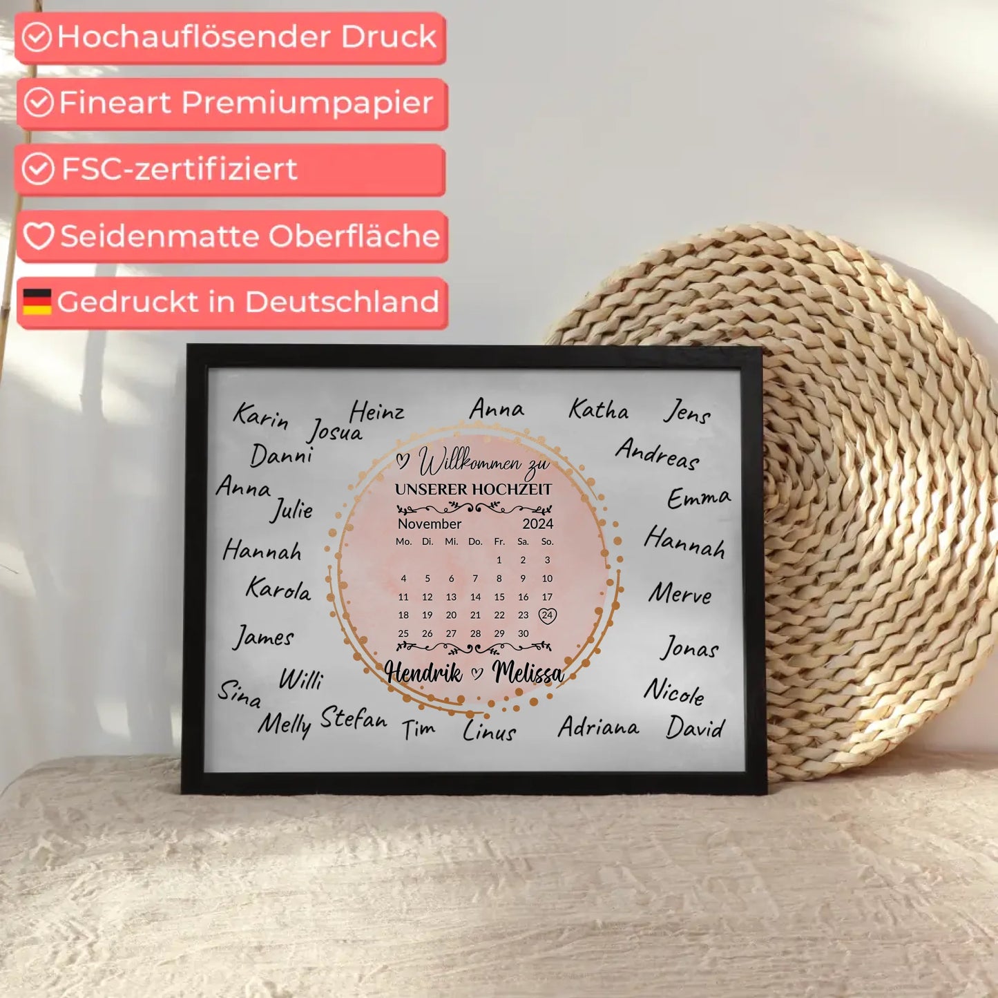 Hochzeit Willkommensschild für eigene Unterschriften personalisiert