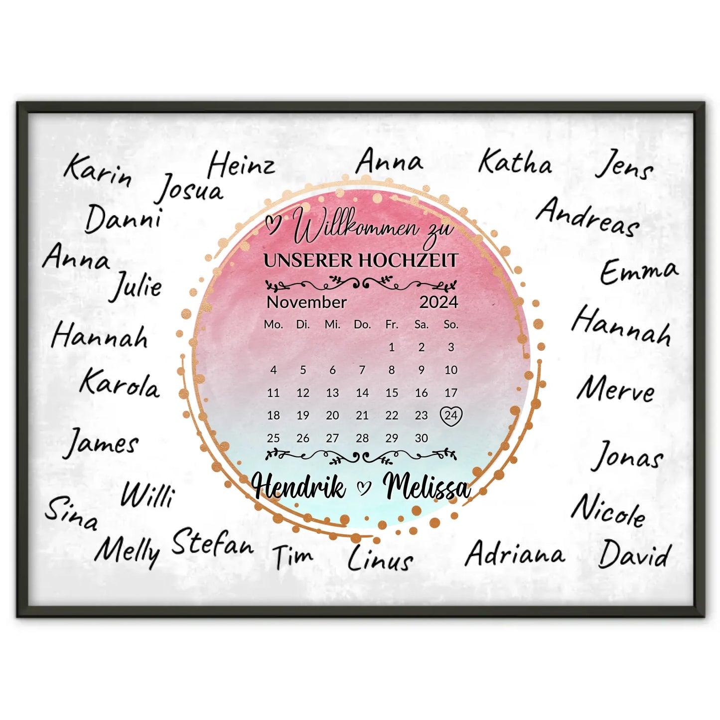 Willkommensposter Hochzeit für eigene Unterschriften Farbklecks Blau