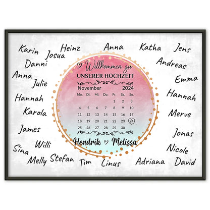 Willkommensposter Hochzeit für eigene Unterschriften Farbklecks Blau