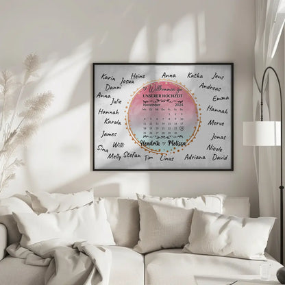 Willkommensposter Hochzeit für eigene Unterschriften Farbklecks Blau