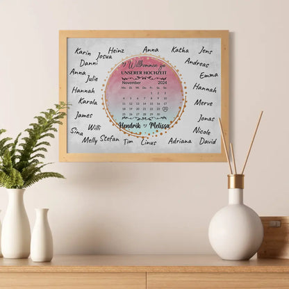 Willkommensposter Hochzeit für eigene Unterschriften Farbklecks Blau