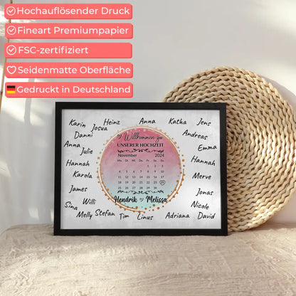 Willkommensposter Hochzeit für eigene Unterschriften Farbklecks Blau