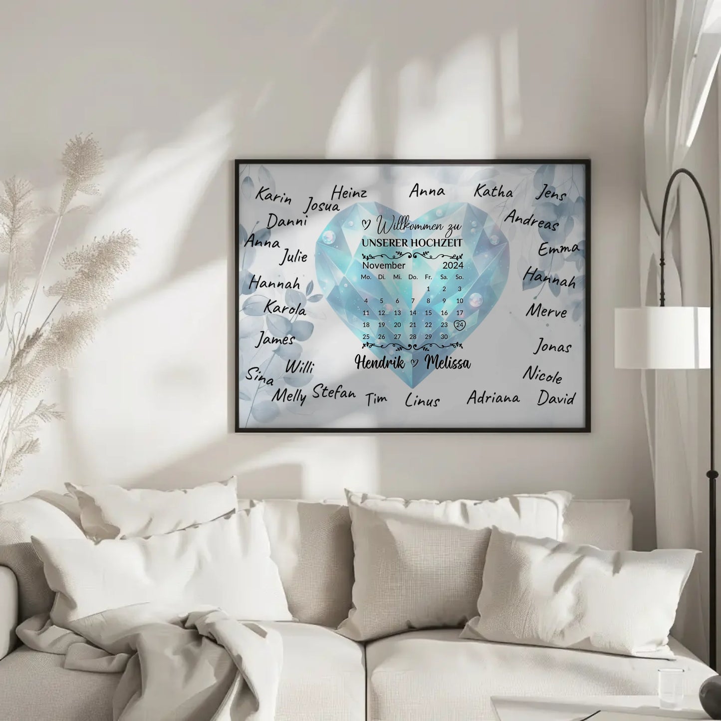 Poster Hochzeit Herzlich Willkommen Blue Diamond für Unterschriften