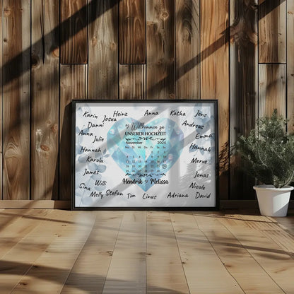 Poster Hochzeit Herzlich Willkommen Blue Diamond für Unterschriften