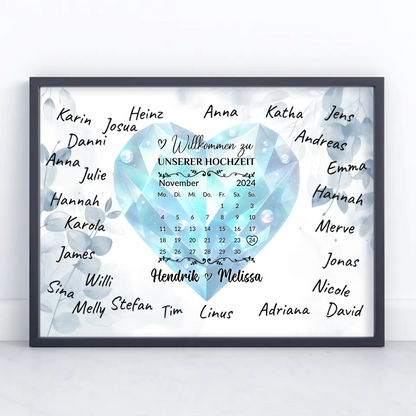 Poster Hochzeit Herzlich Willkommen Blue Diamond für Unterschriften