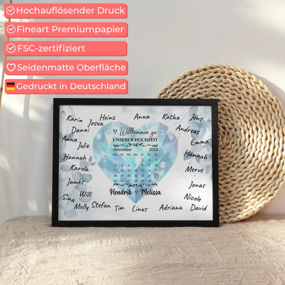 Poster Hochzeit Herzlich Willkommen Blue Diamond für Unterschriften