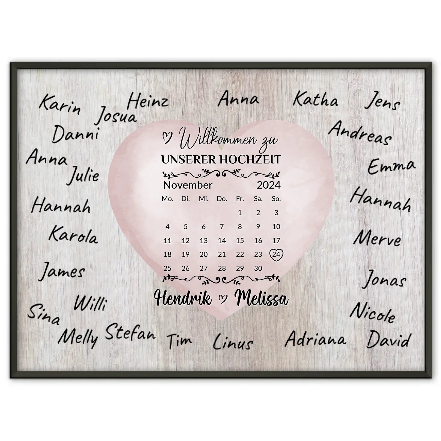 Willkommensschild Hochzeit für eigene Unterschriften Farbklecks Herz