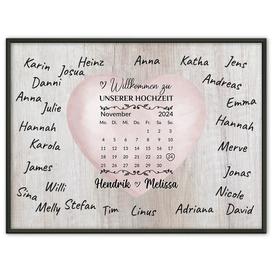 Willkommensschild Hochzeit für eigene Unterschriften Farbklecks Herz