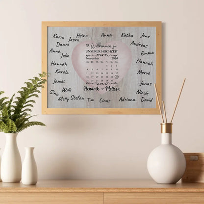 Willkommensschild Hochzeit für eigene Unterschriften Farbklecks Herz