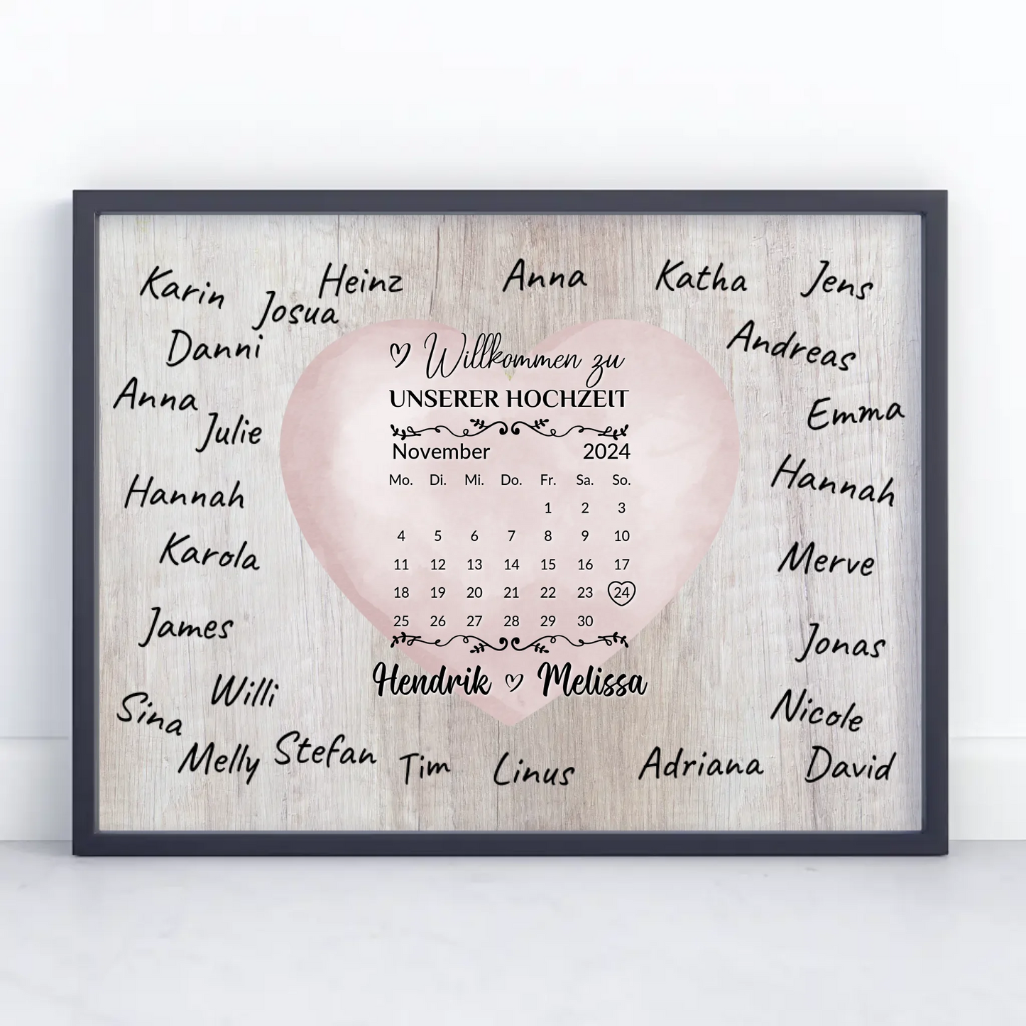 Willkommensschild Hochzeit für eigene Unterschriften Farbklecks Herz