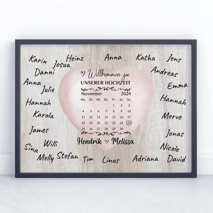 Willkommensschild Hochzeit für eigene Unterschriften Farbklecks Herz