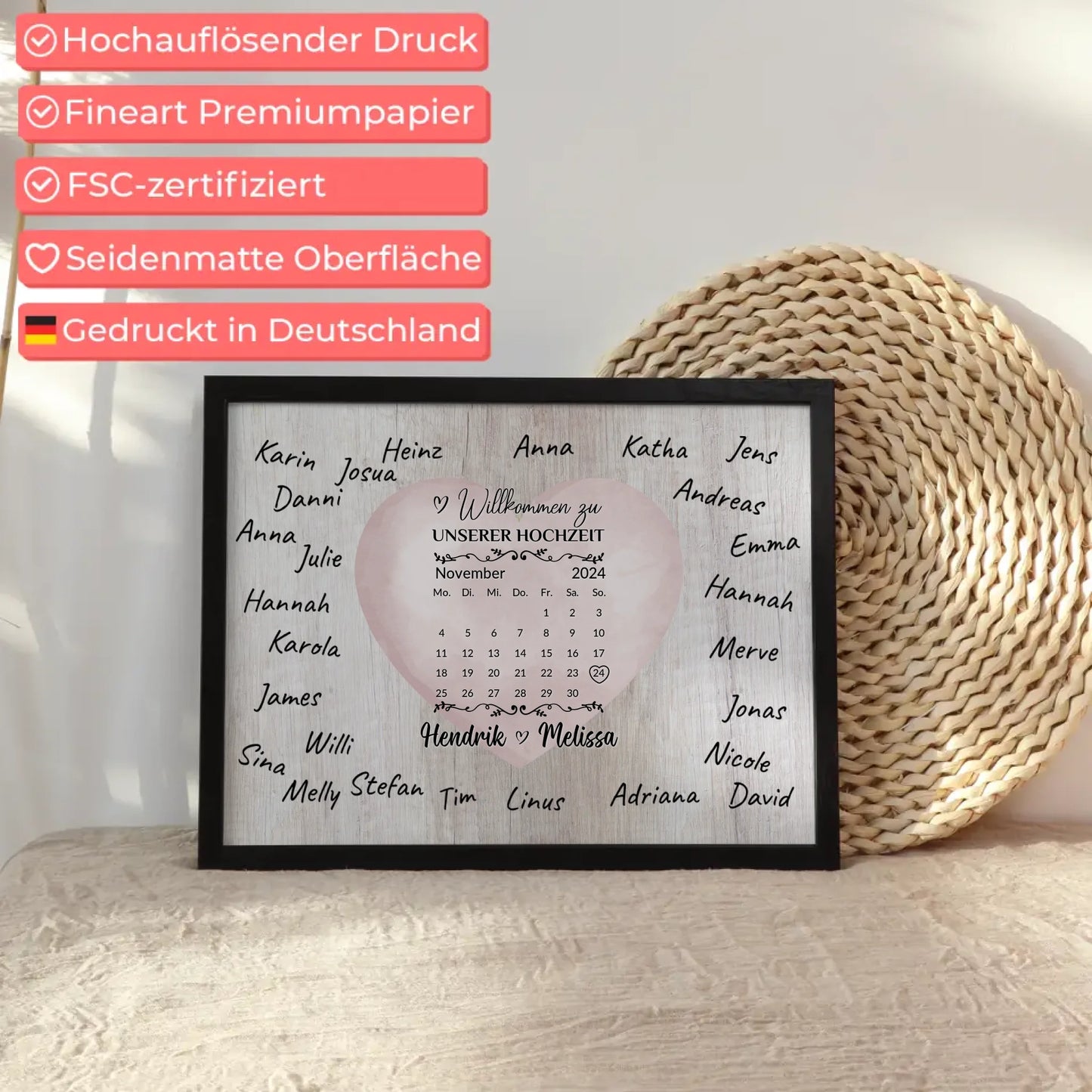 Willkommensschild Hochzeit für eigene Unterschriften Farbklecks Herz