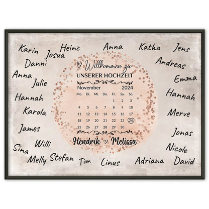 Hochzeit Willkommensschild für eigene Unterschriften Farbklecks Rose