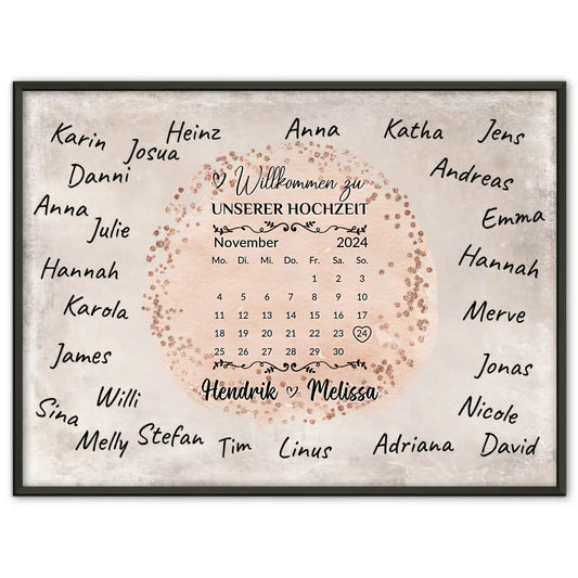 Hochzeit Willkommensschild für eigene Unterschriften Farbklecks Rose