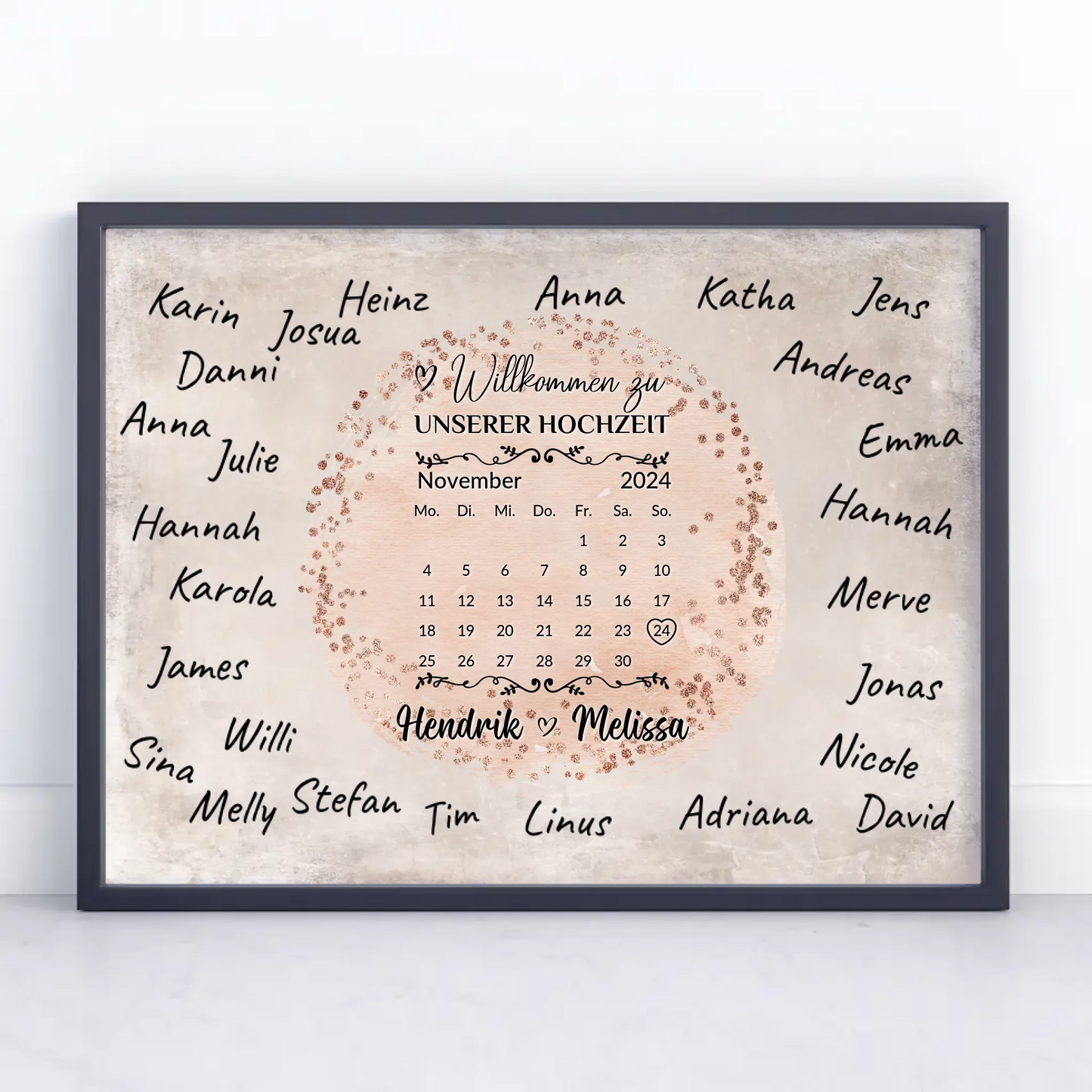 Hochzeit Willkommensschild für eigene Unterschriften Farbklecks Rose