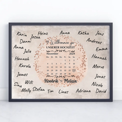 Hochzeit Willkommensschild für eigene Unterschriften Farbklecks Rose