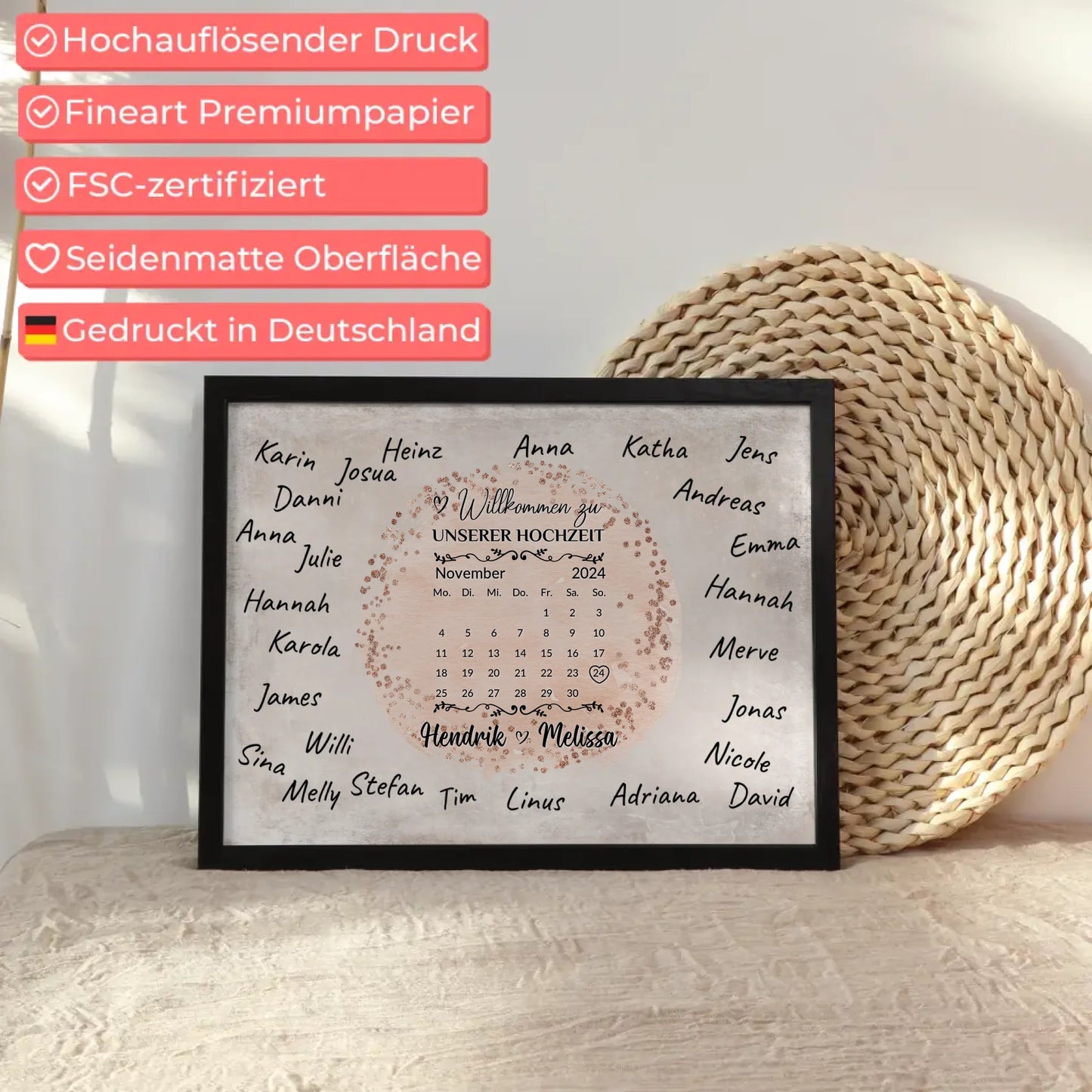 Hochzeit Willkommensschild für eigene Unterschriften Farbklecks Rose