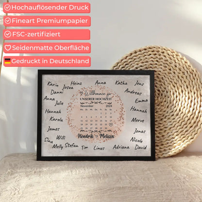 Hochzeit Willkommensschild für eigene Unterschriften Farbklecks Rose