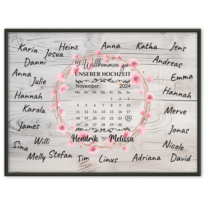 Willkommensposter Hochzeit für eigene Unterschriften Blumenkranz