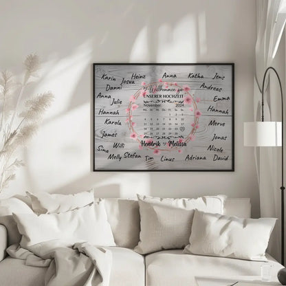 Willkommensposter Hochzeit für eigene Unterschriften Blumenkranz