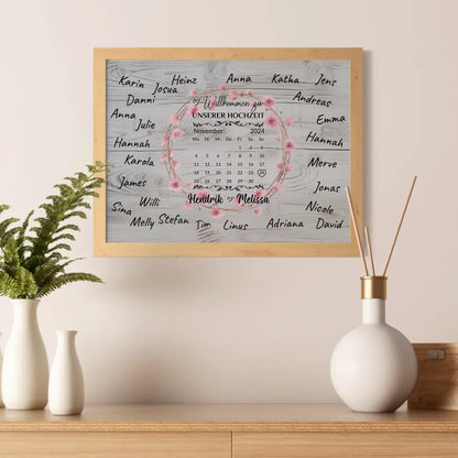 Willkommensposter Hochzeit für eigene Unterschriften Blumenkranz