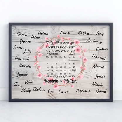 Willkommensposter Hochzeit für eigene Unterschriften Blumenkranz