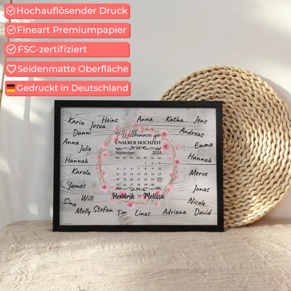 Willkommensposter Hochzeit für eigene Unterschriften Blumenkranz