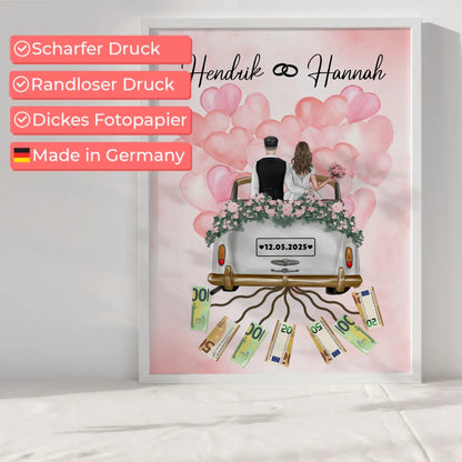 Geldgeschenk für die Hochzeit personalisiertes Poster