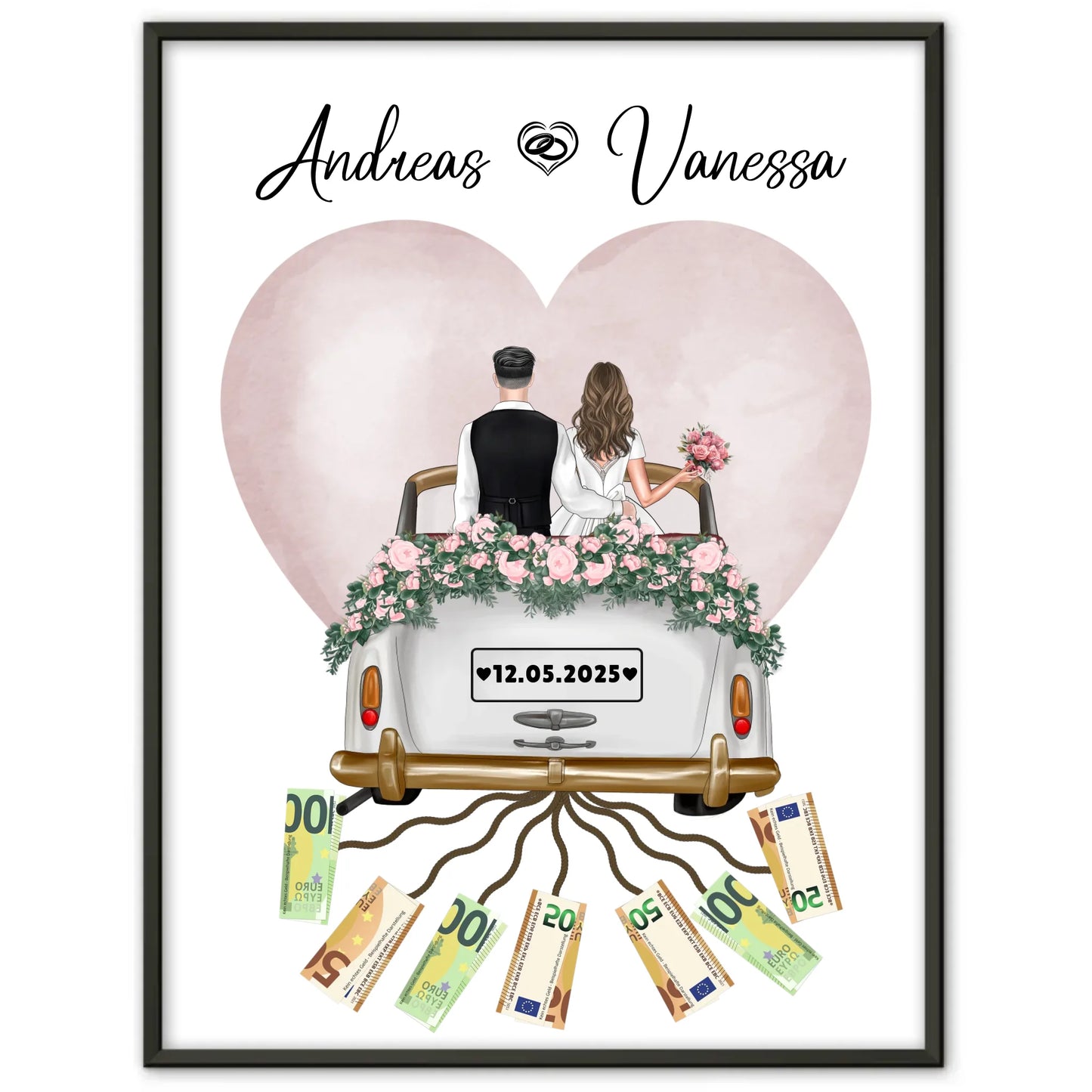 Kreatives Geldgeschenk Poster für Hochzeit Farbklecks Herz