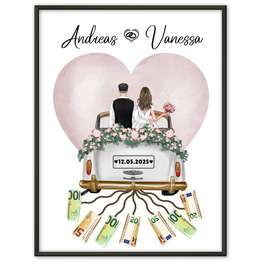 Kreatives Geldgeschenk Poster für Hochzeit Farbklecks Herz