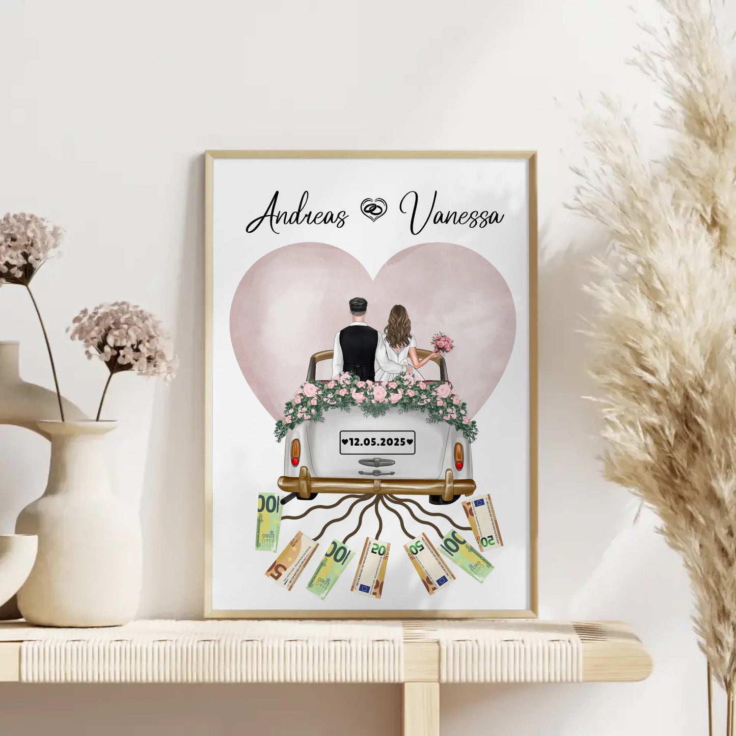 Kreatives Geldgeschenk Poster für Hochzeit Farbklecks Herz