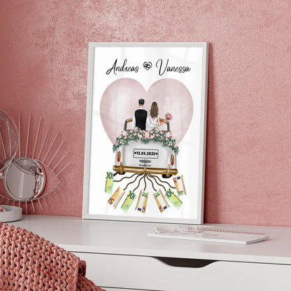 Kreatives Geldgeschenk Poster für Hochzeit Farbklecks Herz