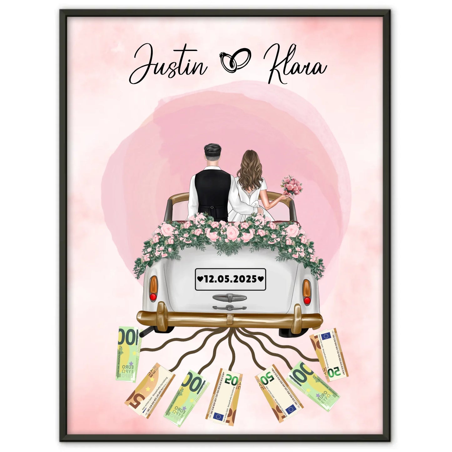 Geldgeschenkidee Hochzeit Poster Herz Farbklecks gestalten