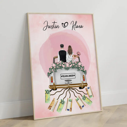 Geldgeschenkidee Hochzeit Poster Herz Farbklecks gestalten