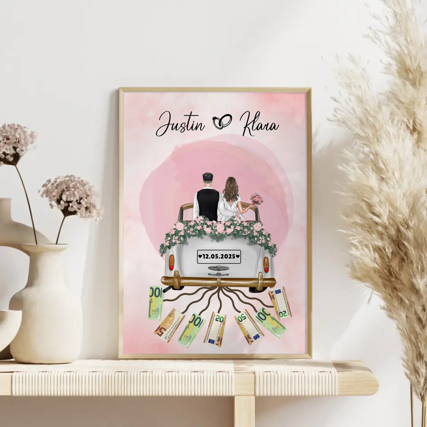 Geldgeschenkidee Hochzeit Poster Herz Farbklecks gestalten